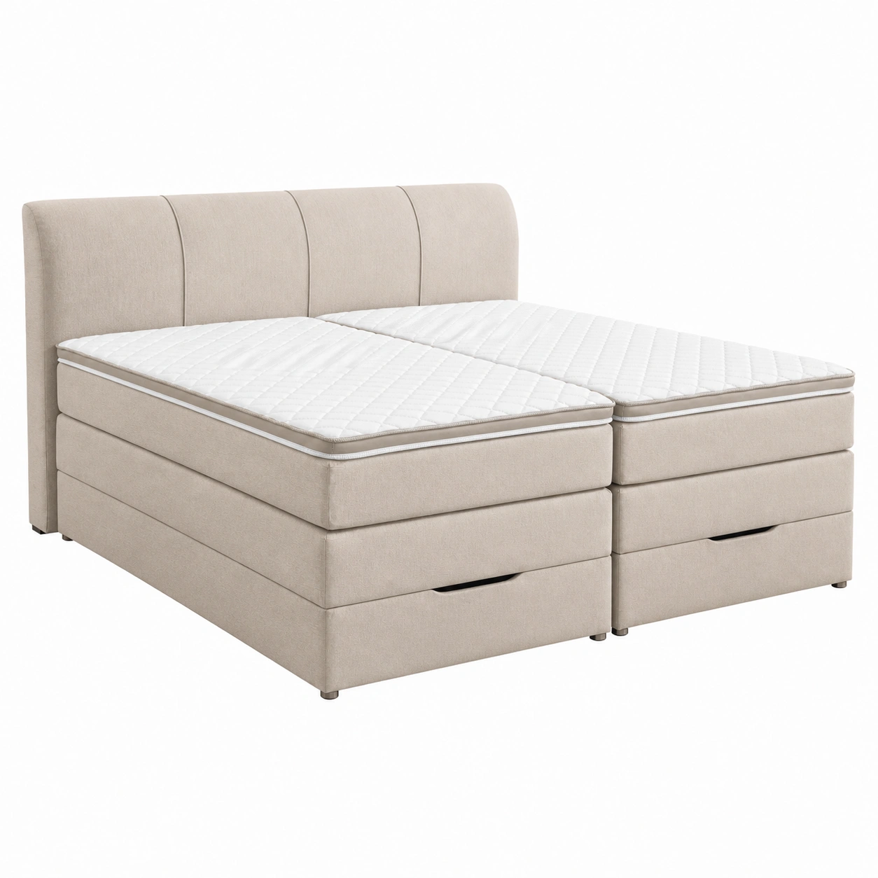 Boxspringbett 200x200 cm Stoffbett mit Stauraum Gepolstertes Kopfteil Modernes Design Beige-nestixo