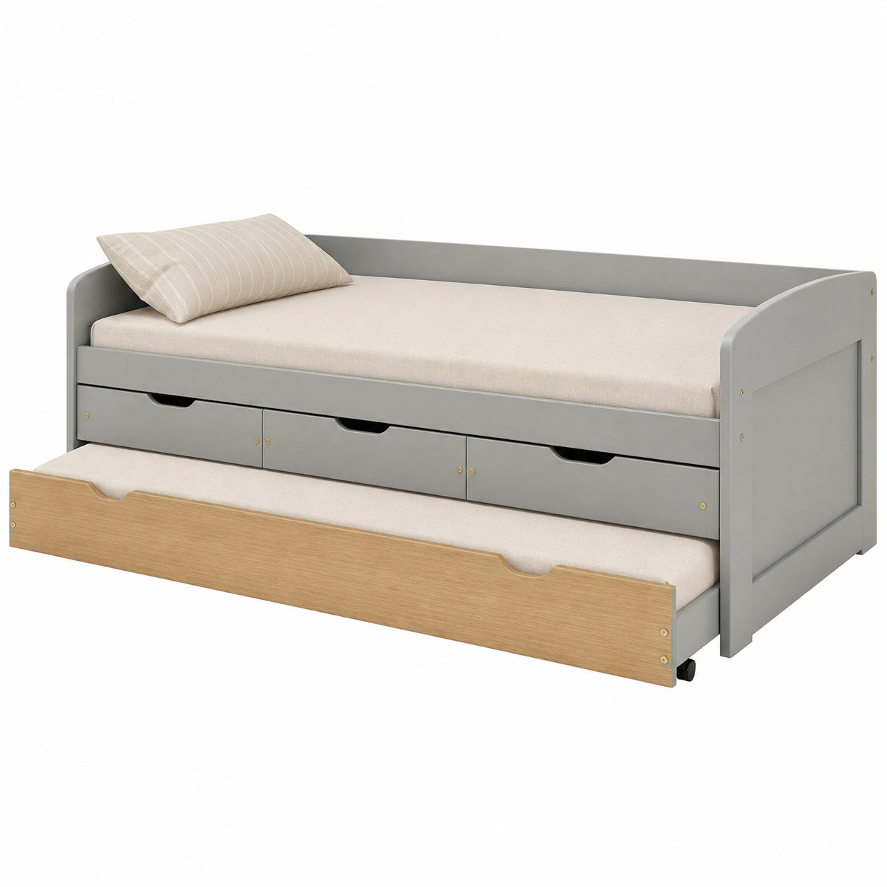 Modernes Funktionsbett mit Schubladen und Ausziehbett 90x190 cm Grau Minimalistisches Design-nestixo