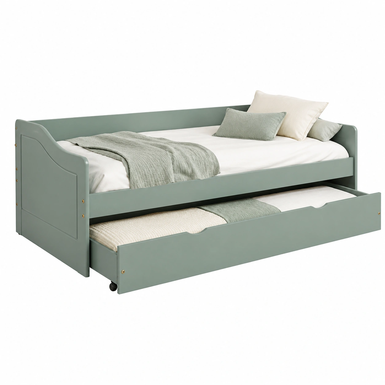 Funktionsbett mit Ausziehbett 90x200 cm Modernes Einzelbett mit Stauraum Gruen-nestixo