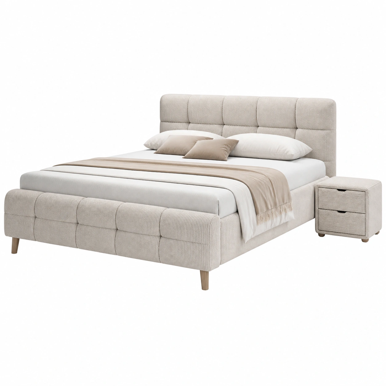 Polsterbett 140x200 cm Stoffbett Modern Gepolstert Schlafzimmerbett mit Kopfteil Beige 511254500-nestixo