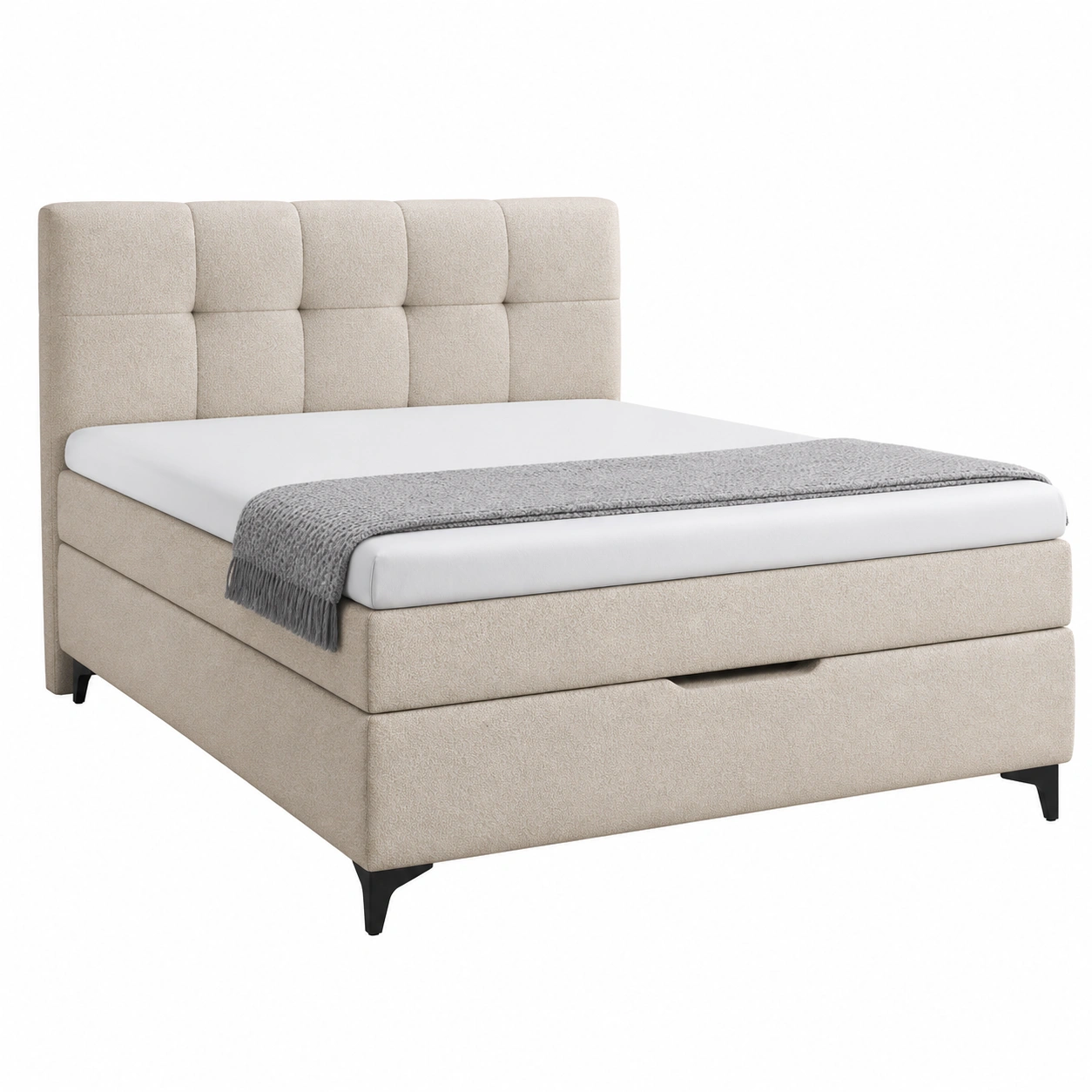 Modernes Polsterbett 180x200 cm mit Stauraum Weicher Stoffbezug Creme Minimalistisches Design-nestixo