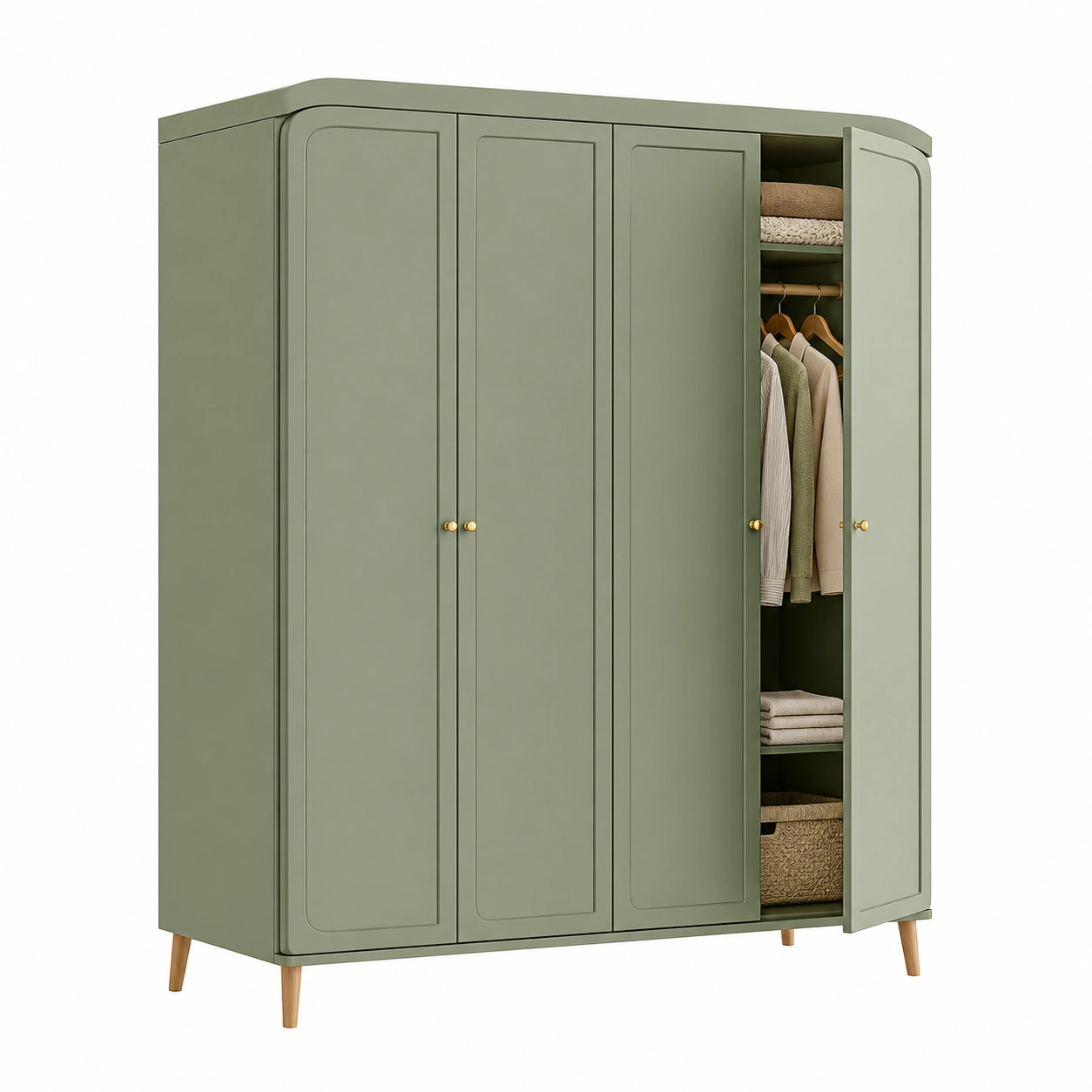 Kleiderschrank Isny modern gruen 4 Tueren Holz Design B/H/T ca 182x60x198 cm 595981400-nestixo