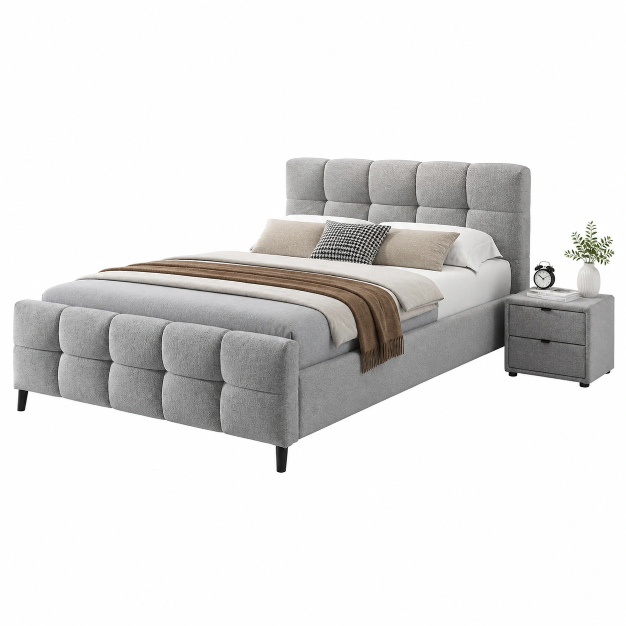 Modernes Polsterbett Doppelbett Stoffbett mit gepolstertem Kopfteil Minimalistisch Beige 140x200 cm-nestixo