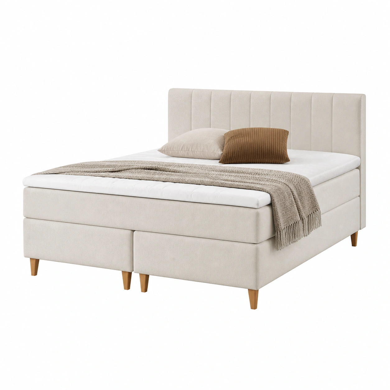Boxspringbett 140x200 cm Grau Stoff Modernes Polsterbett mit Gepolstertem Kopfteil-nestixo