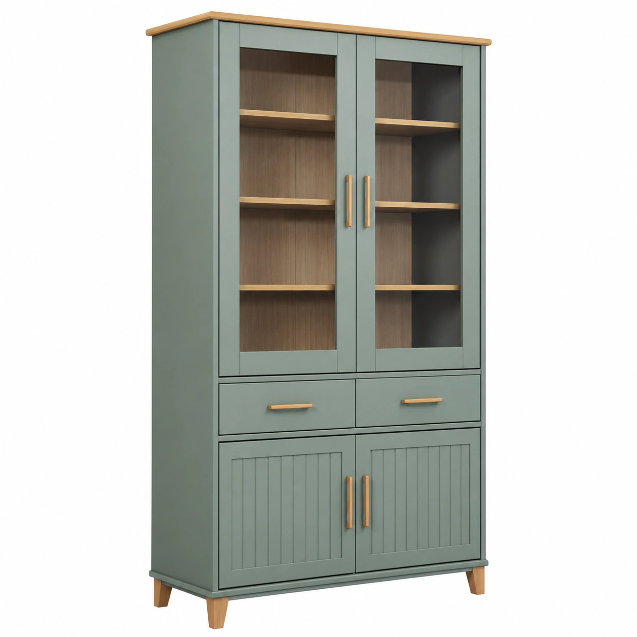 Vitrine Standvitrine Glas Holz Schrank 2 Tueren 2 Schubladen Modern Grau 90x38x190 cm-nestixo