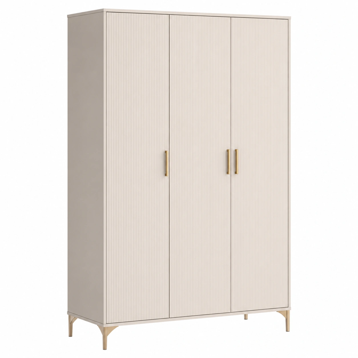 Kleiderschrank 3 Tueren Modern Beige Struktur Front Metallgriffe 118x60x191 cm-nestixo