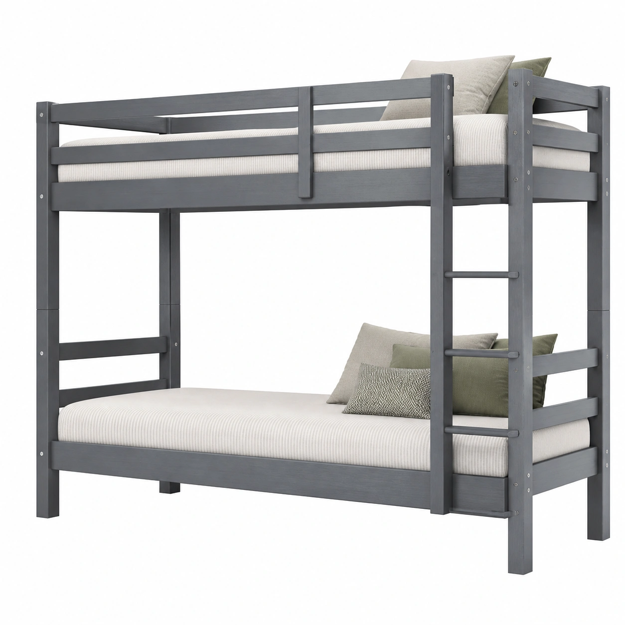 Modernes Etagenbett 90x200 cm Doppelstockbett Massivholz Grau Leiter Sicherheitsgelaender-casaelego