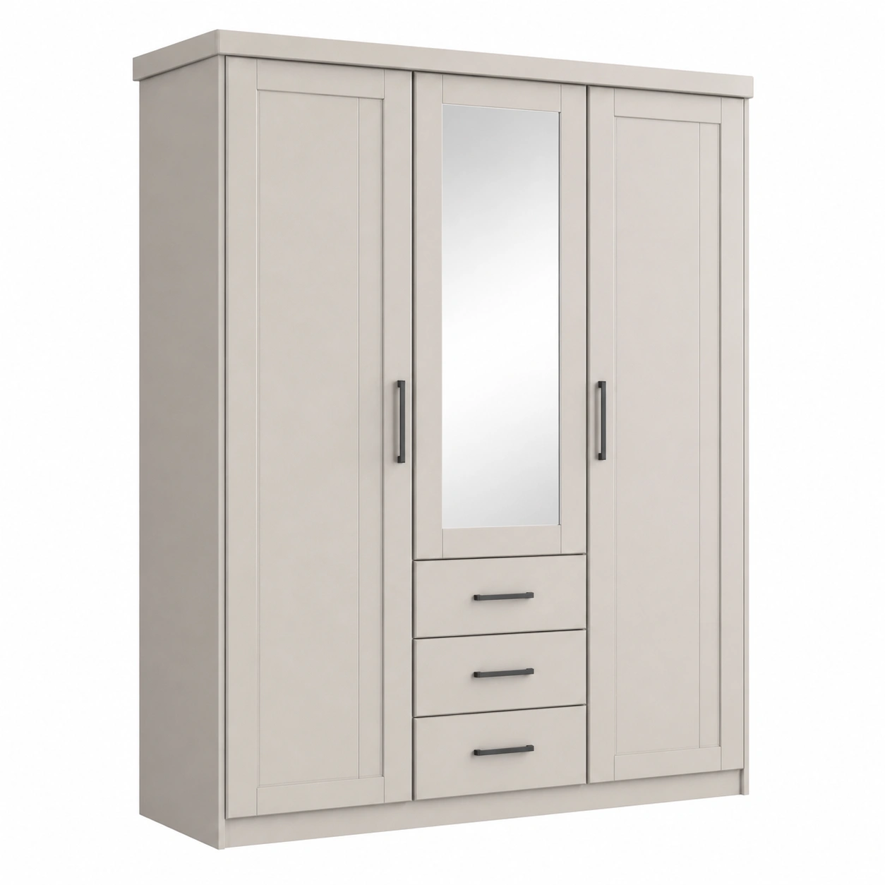 Moderner 3 Tueren Kleiderschrank mit Spiegel und Schubladen Weiss 140x190x55 cm-casaelego