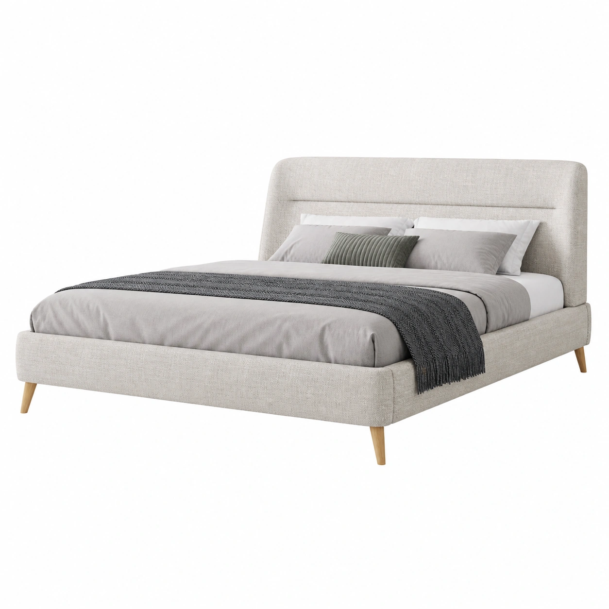 Modernes Polsterbett 140x200 cm Doppelbett Stoffbezug Beige Holzbeine Gepolstertes Kopfteil-casaelego