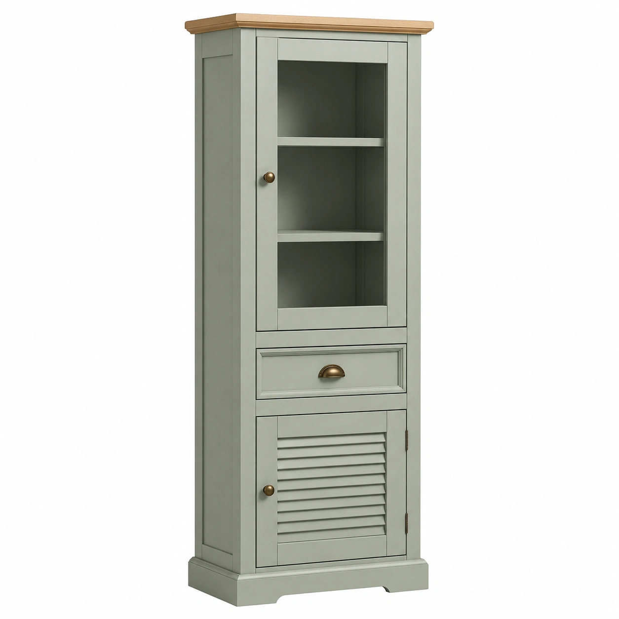 Standvitrine Schrank Holz Glas Tuerschrank mit Schublade und Lamellentuer 70x42x195 cm Weiss Gruen-casaelego