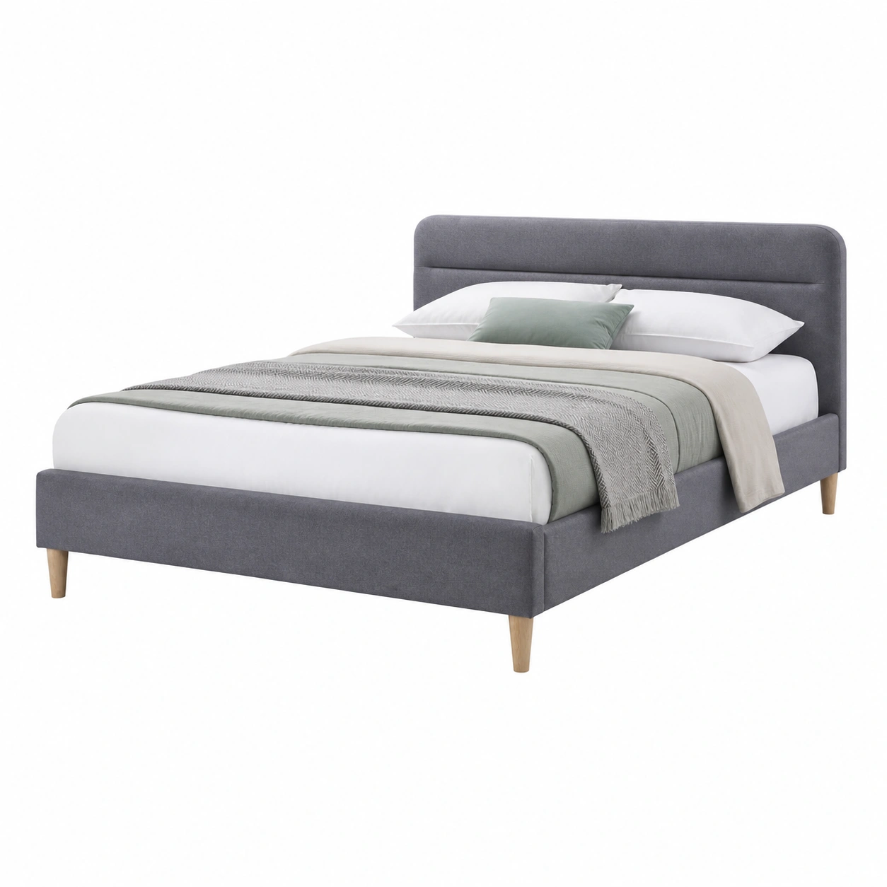 Modernes Polsterbett 120x200 cm mit Kopfteil Stoffbett Minimalistisches Design Grau-casaelego