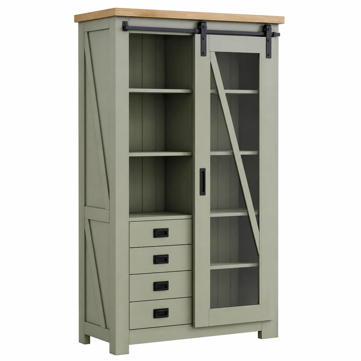 Vitrine Schrank mit Schiebetuer und Glas Industrial Stil 90x47x190 cm Gruen-casaelego