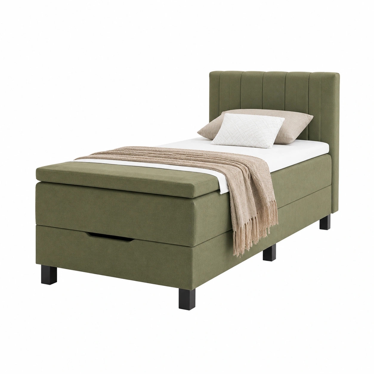 Boxspringbett Modern Gepolstert 100x200 cm Gruen Stoffbett mit Kopfteil-casaelego