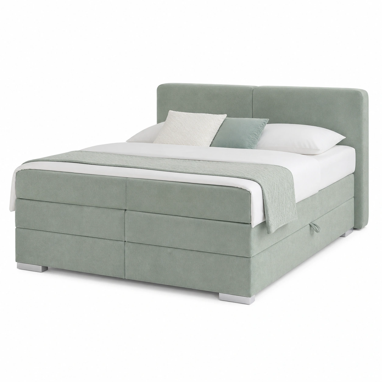 Modernes Boxspringbett 180x200 cm mit gepolstertem Kopfteil und Stauraumfunktion Hellgrau-casaelego