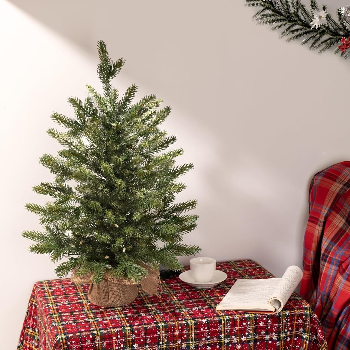 🎄🔥24''  Pre-Lit Green Cypress Artificial Christmas Tree