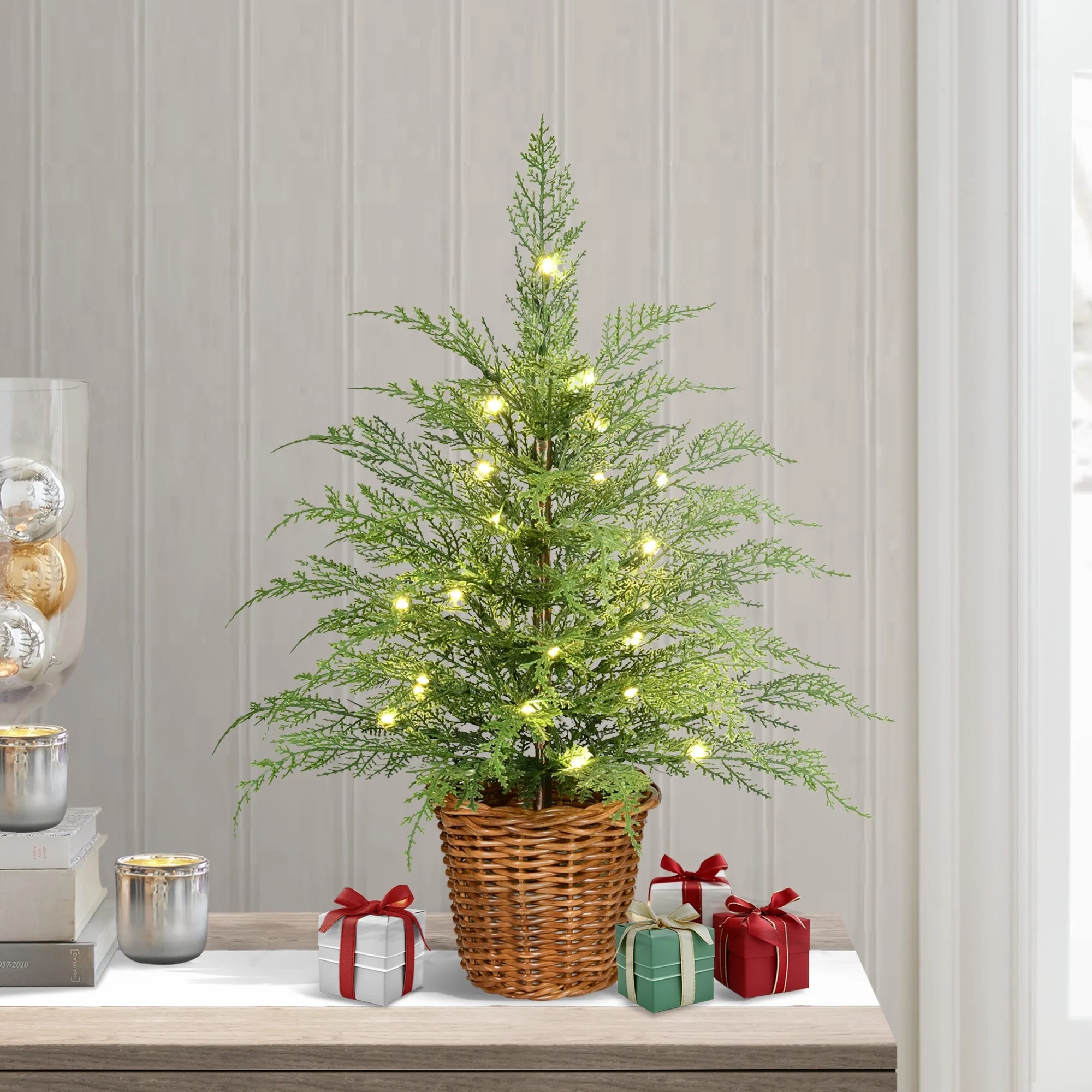🎄🔥24''  Pre-Lit Green Cypress Artificial Christmas Tree