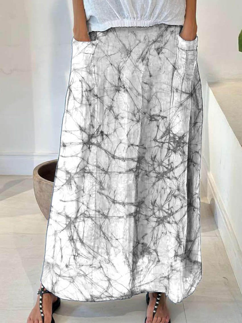 Damen-Leinenrock mit Crack-Print und Taschen
