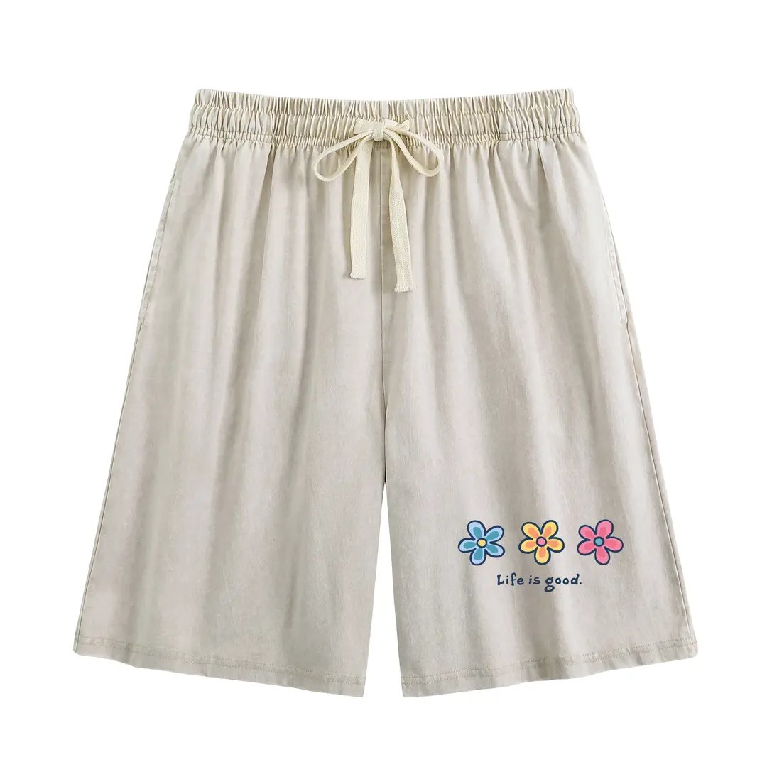 Damen gewaschene Blumen-Shorts, Sommer Reise Street Casual Unterteil