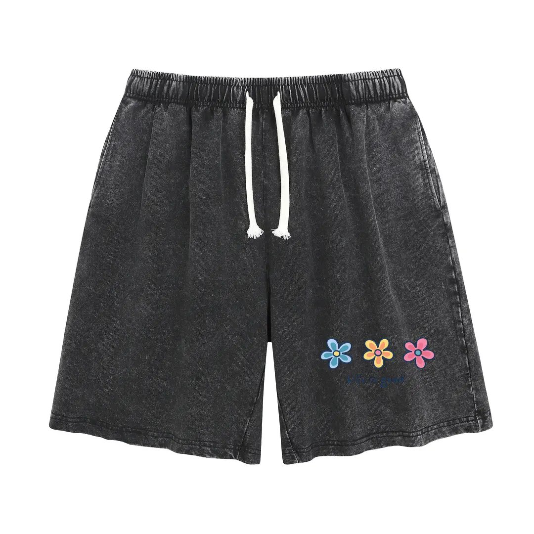 Damen gewaschene Blumen-Shorts, Sommer Reise Street Casual Unterteil