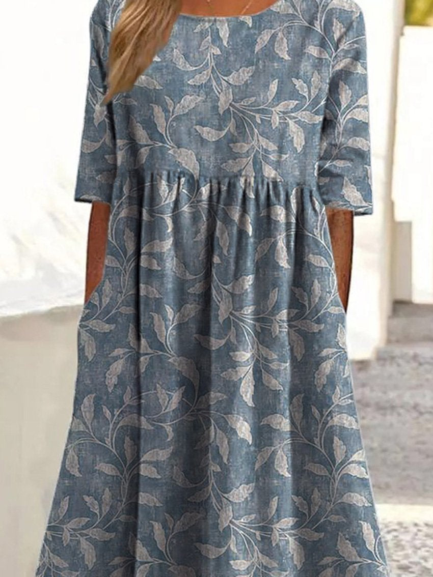 Frühling Ranken Muster Bedrucktes Damen Taschen Baumwollkleid