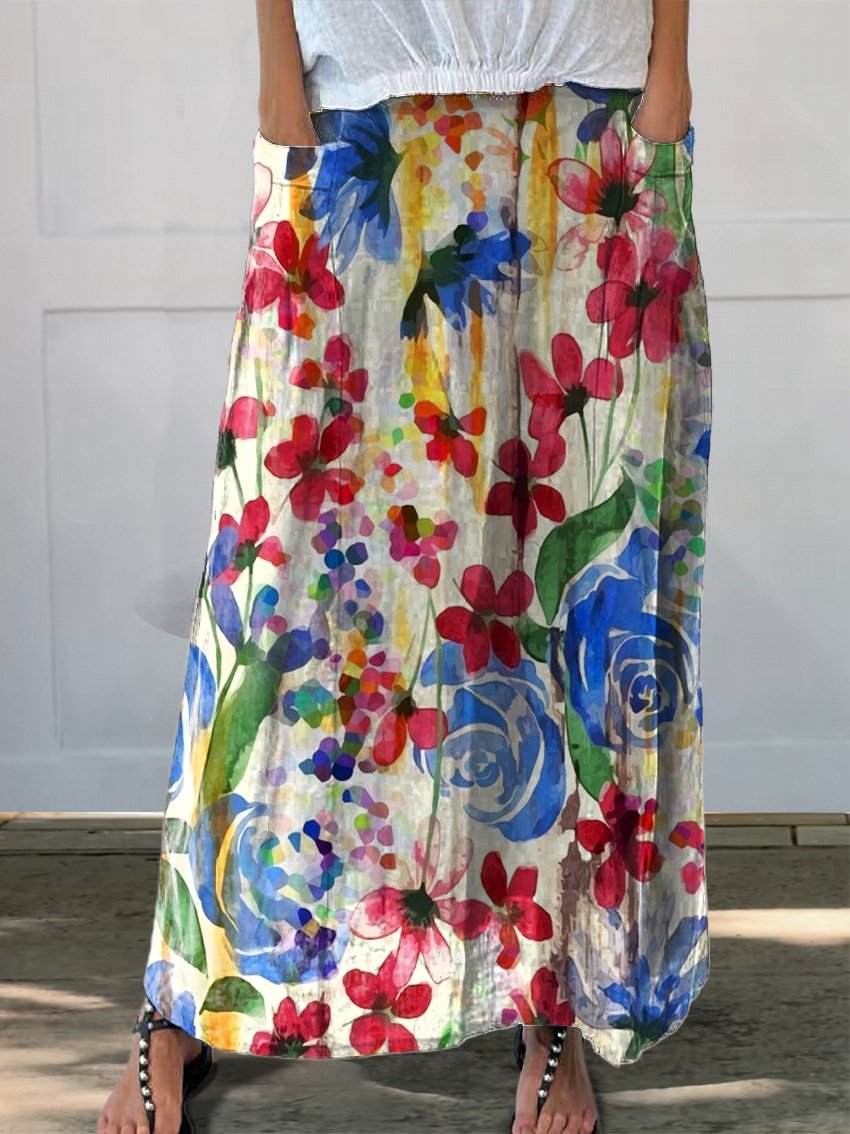Bunte Aquarell-Blumenfeld bedruckte Damen-Leinen-Tasche Rock
