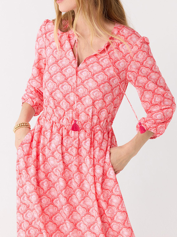 NEU🔥 Bedrucktes Kleid mit Kordelzug und Rundhalsausschnitt