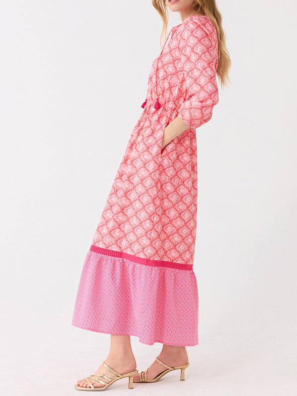 NEU🔥 Bedrucktes Kleid mit Kordelzug und Rundhalsausschnitt