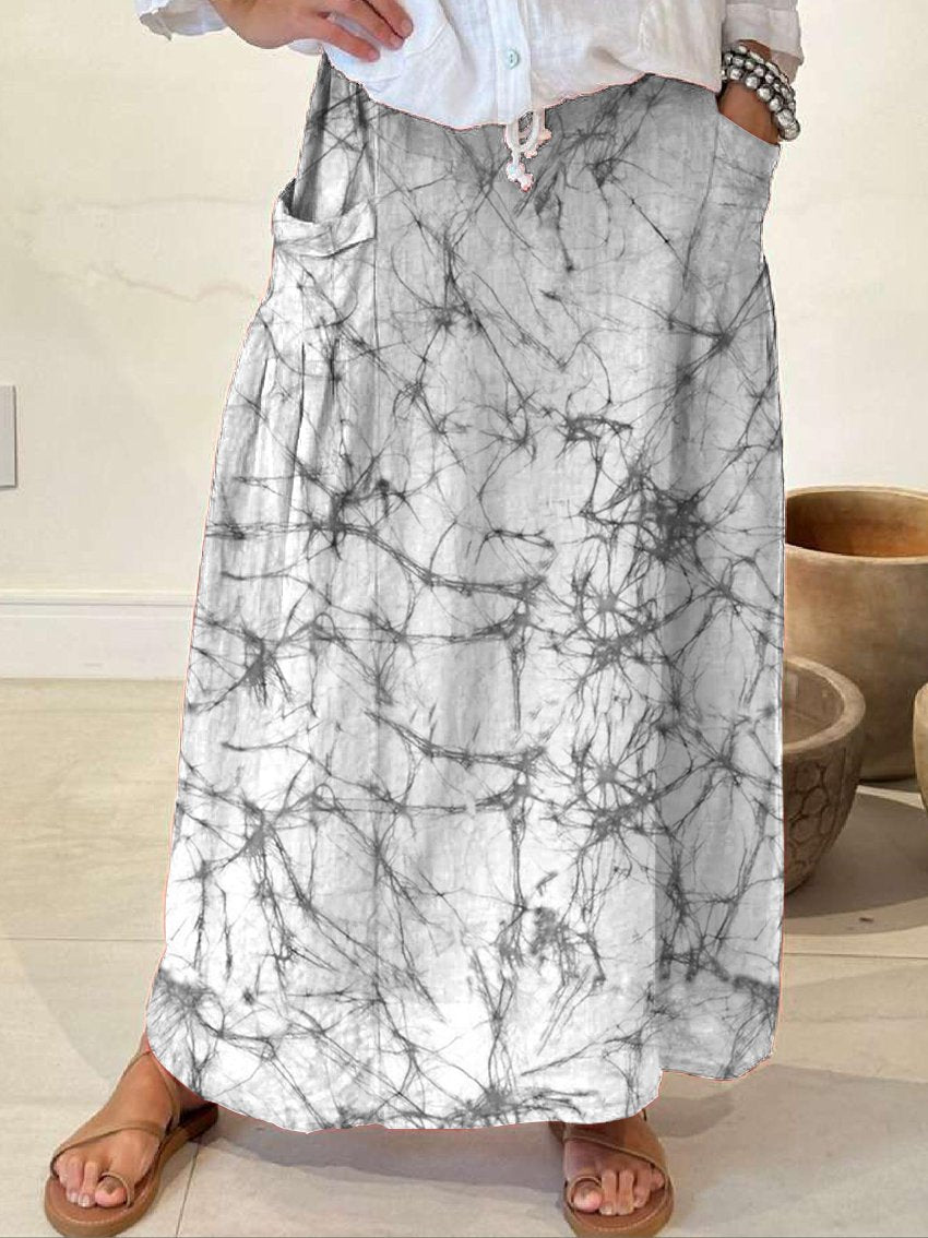 Damen-Leinenrock mit Crack-Print und Taschen