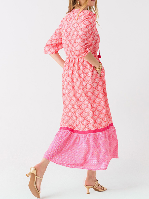 NEU🔥 Bedrucktes Kleid mit Kordelzug und Rundhalsausschnitt