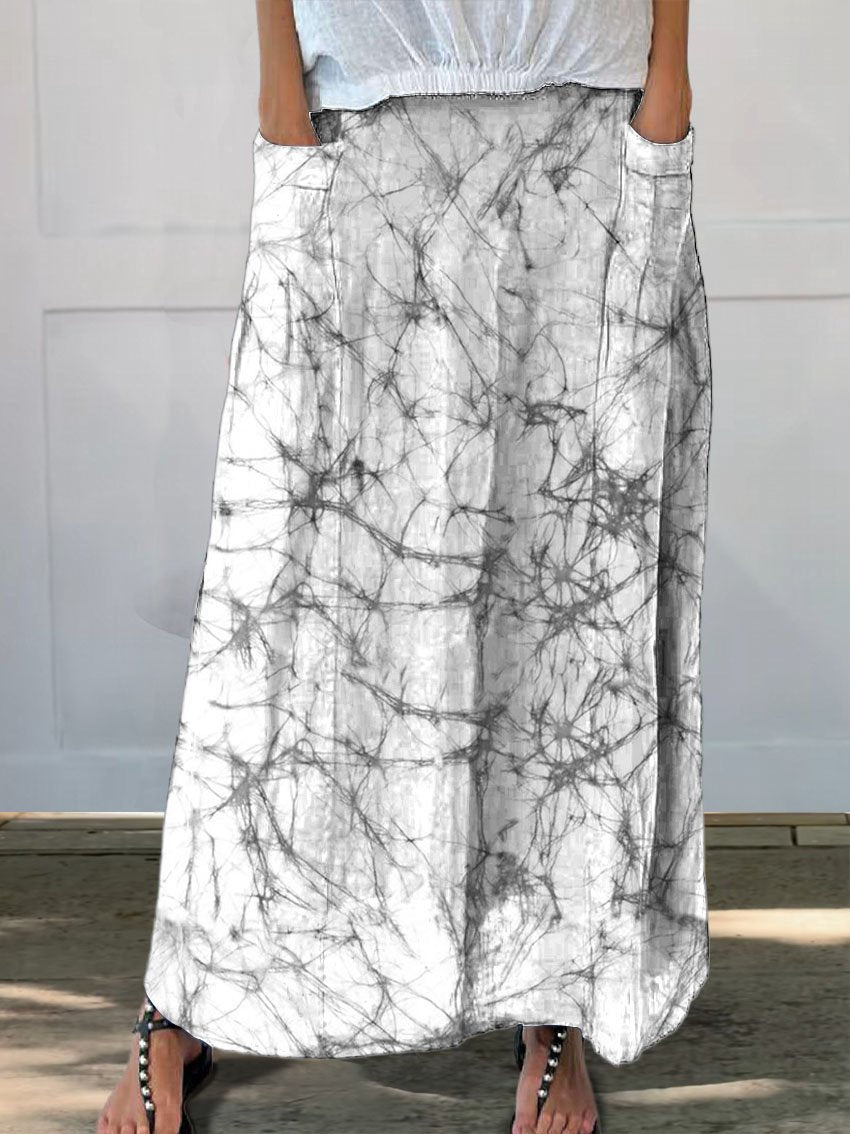 Damen-Leinenrock mit Crack-Print und Taschen