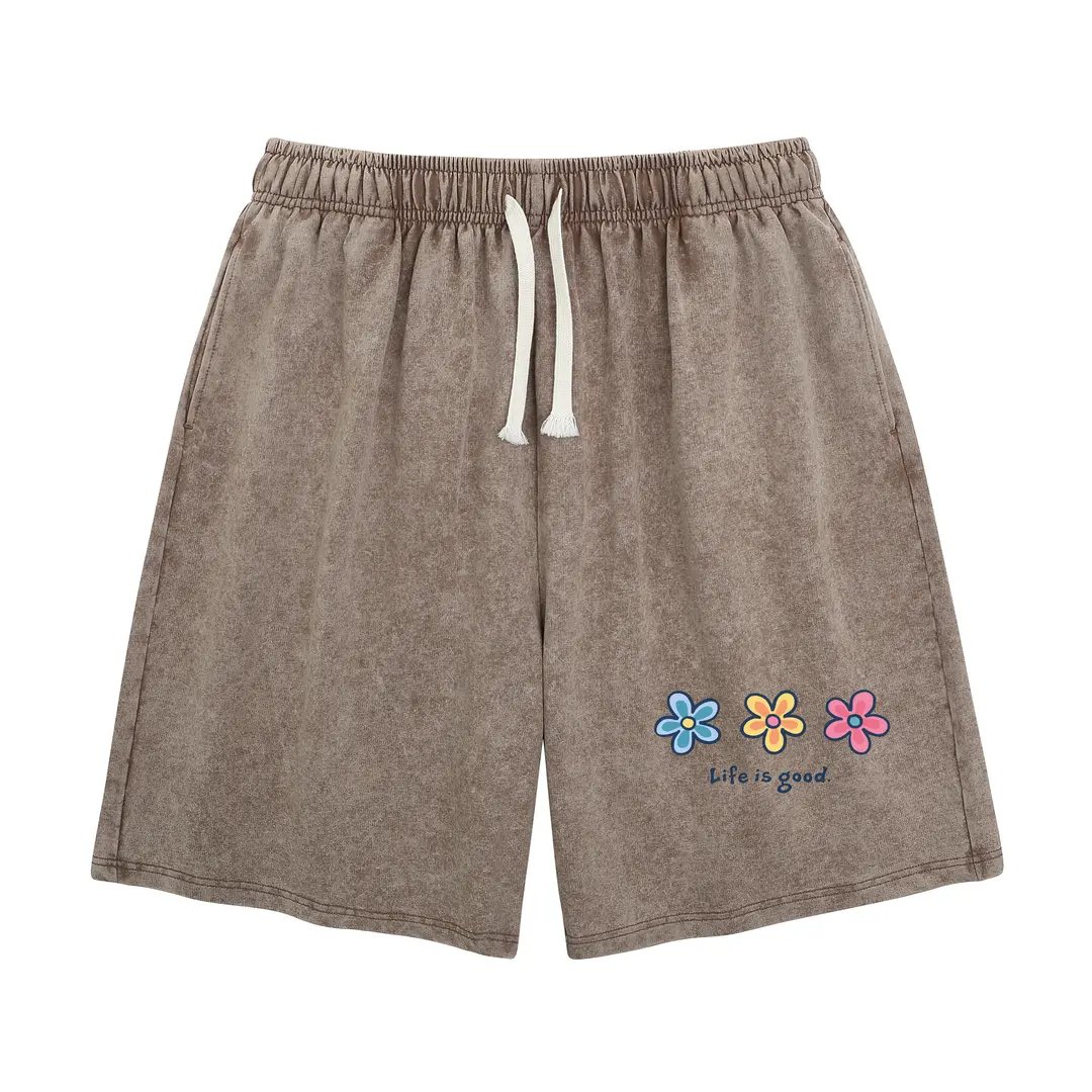 Damen gewaschene Blumen-Shorts, Sommer Reise Street Casual Unterteil