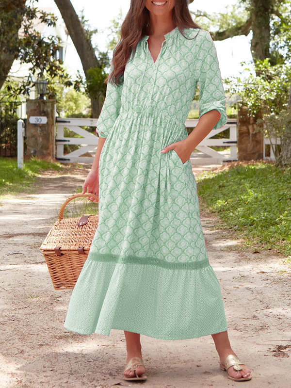 NEU🔥 Bedrucktes Kleid mit Kordelzug und Rundhalsausschnitt