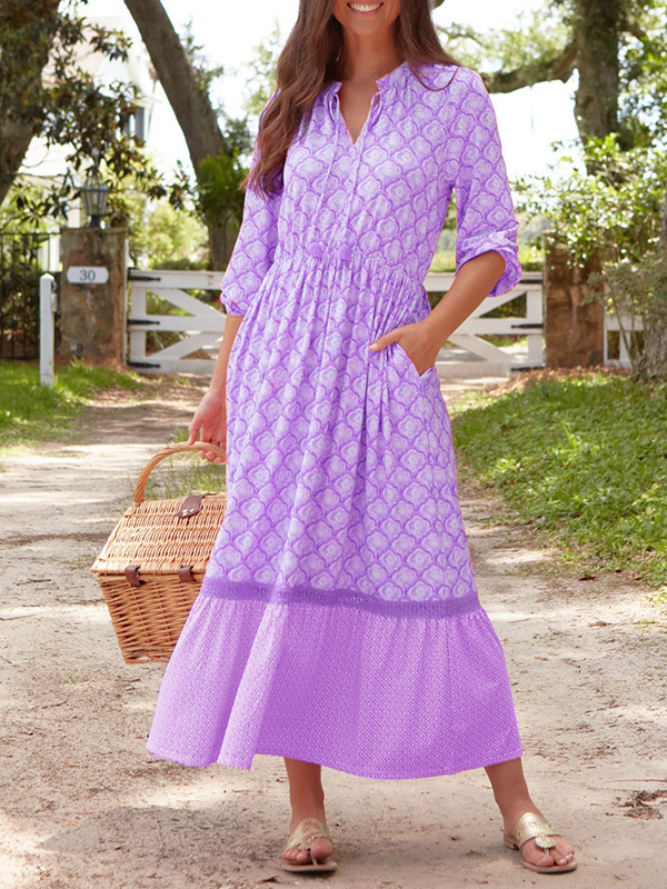 NEU🔥 Bedrucktes Kleid mit Kordelzug und Rundhalsausschnitt