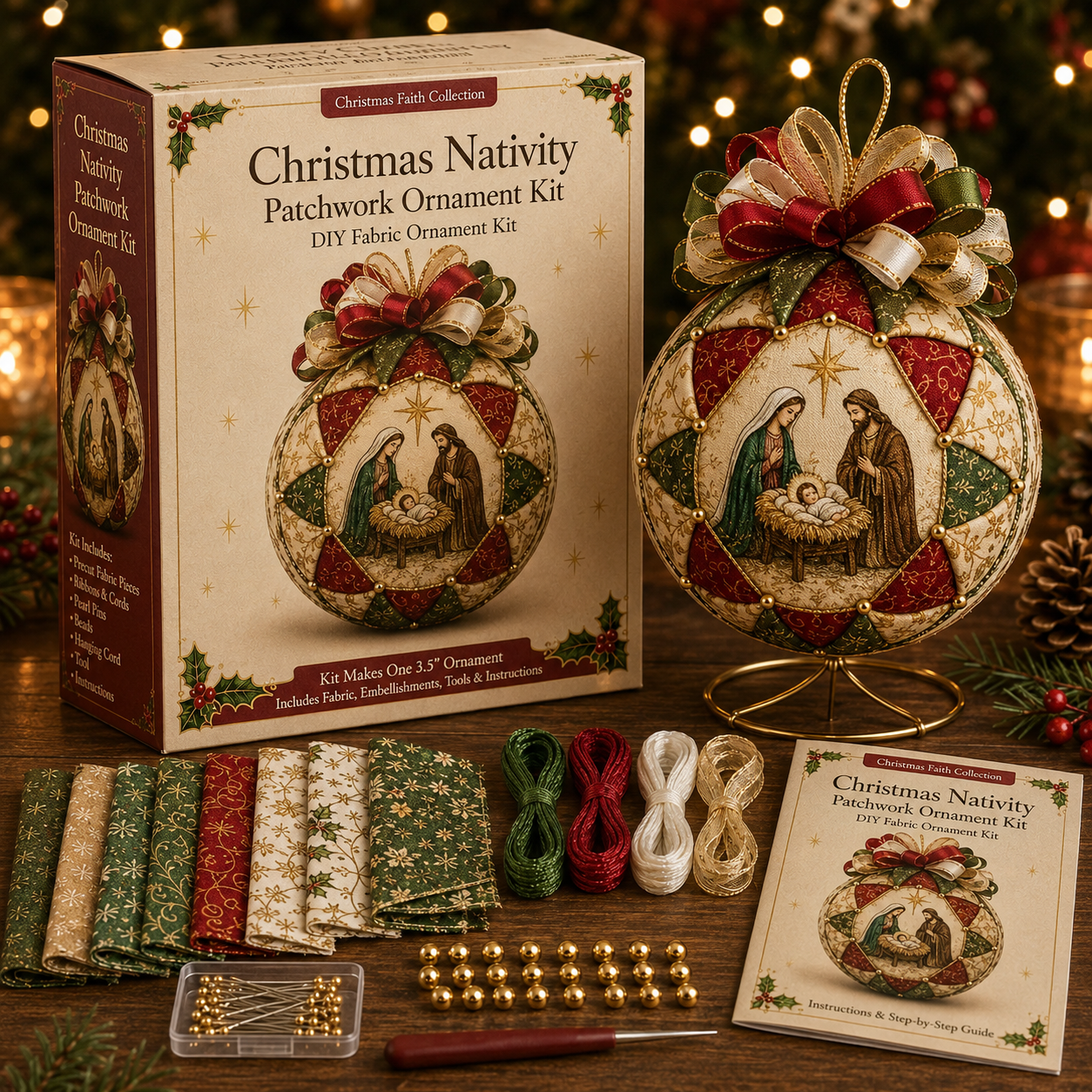 🎄✨ CHRISTMAS SALE! DIY Christmas Nativity Patchwork Ornament Kit – Create a Beautiful Handmade Keepsake! 🎁🙏