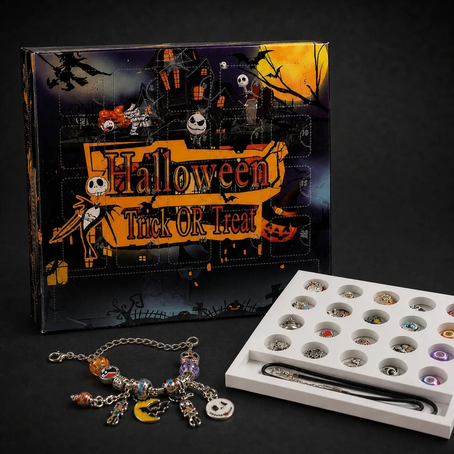🎃✨ LAST DAY 49% OFF! — Halloween Charm Advent Calendar Bracelet Blind Box 🎁🖤 Open a Spooky Surprise Every Day! 👻💎