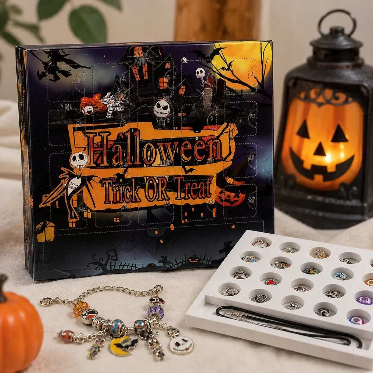 🎃✨ LAST DAY 49% OFF! — Halloween Charm Advent Calendar Bracelet Blind Box 🎁🖤 Open a Spooky Surprise Every Day! 👻💎