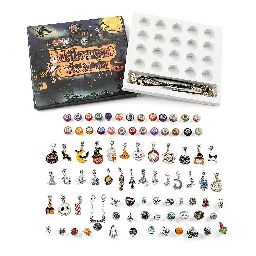 🎃✨ LAST DAY 49% OFF! — Halloween Charm Advent Calendar Bracelet Blind Box 🎁🖤 Open a Spooky Surprise Every Day! 👻💎