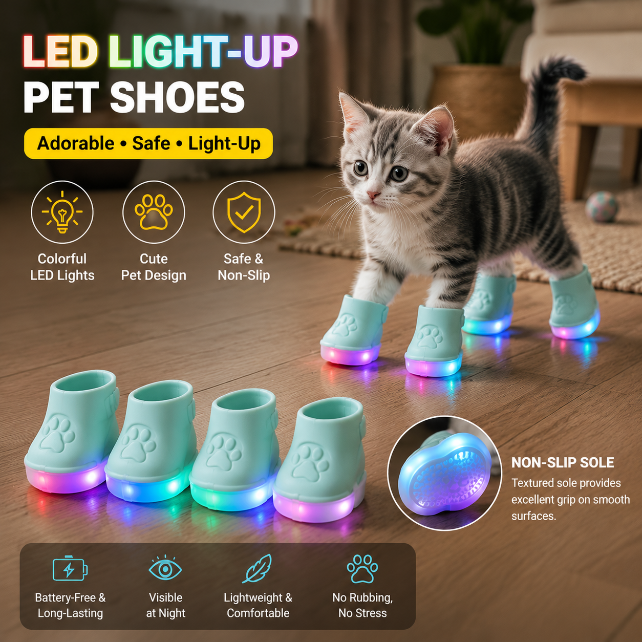 🔥 Limited Time 50% OFF ✨ The Glow-Up Your Pet Deserves – LED Light-Up Shoes for Safer Night Walks 🐾🌙