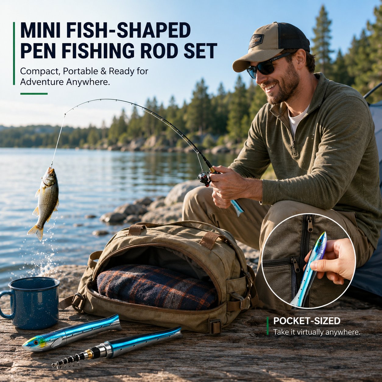 🎣 Mini Fish-Shaped Pen Fishing Rod Set