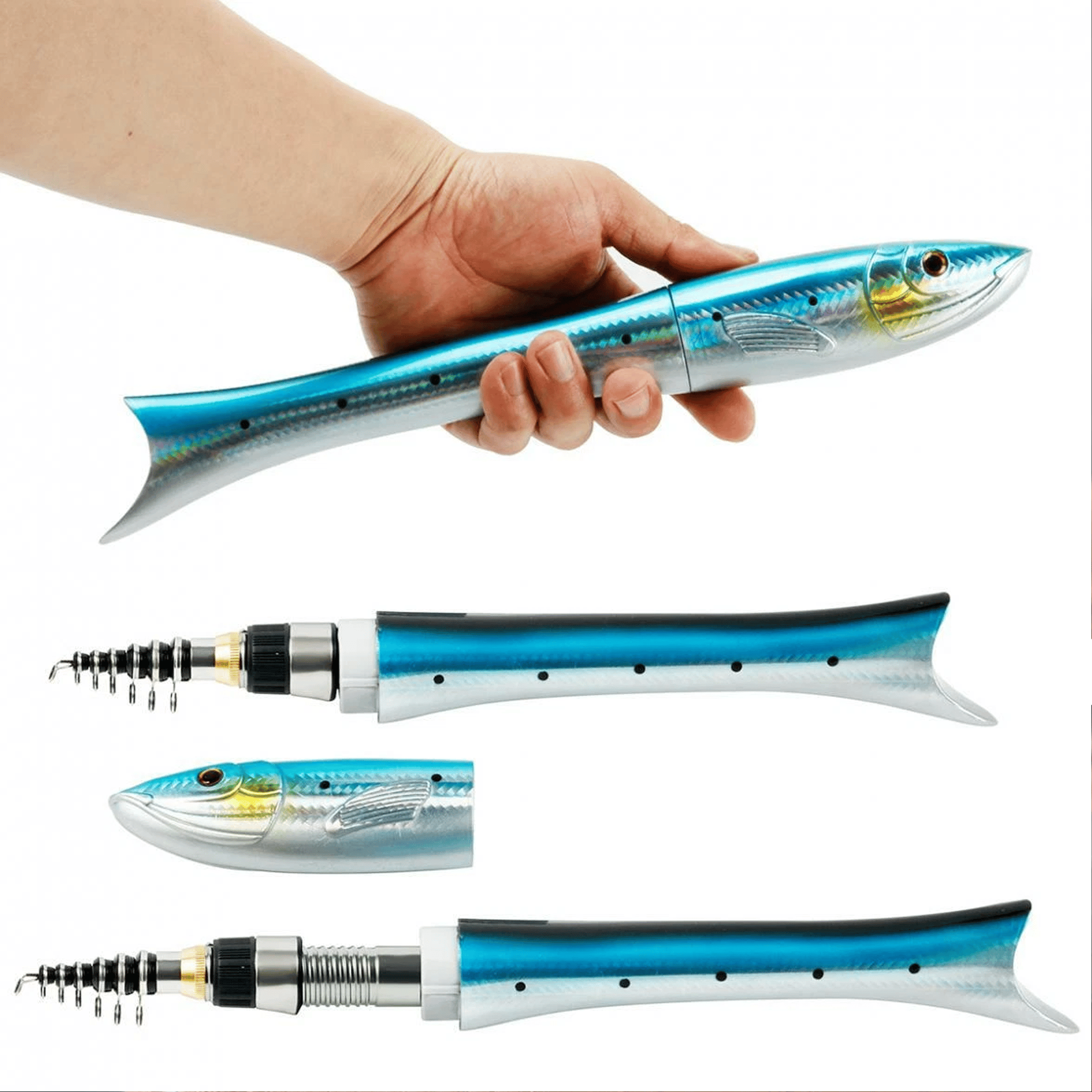 🎣 Mini Fish-Shaped Pen Fishing Rod Set
