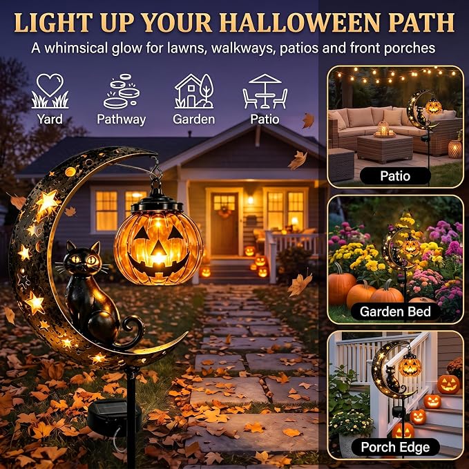 🌙 Solar-Powered Black Cat Garden Stake Light – Create a Magical Halloween Glow in Your Yard