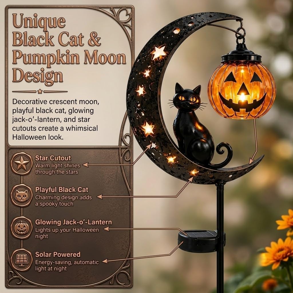 🌙 Solar-Powered Black Cat Garden Stake Light – Create a Magical Halloween Glow in Your Yard