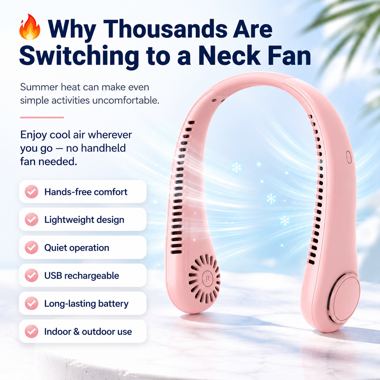 ⚡ 49% OFF Today – ❄️ Stay Cool Anywhere – New Portable Neck Fan | Hands-Free • Lightweight • USB Rechargeable