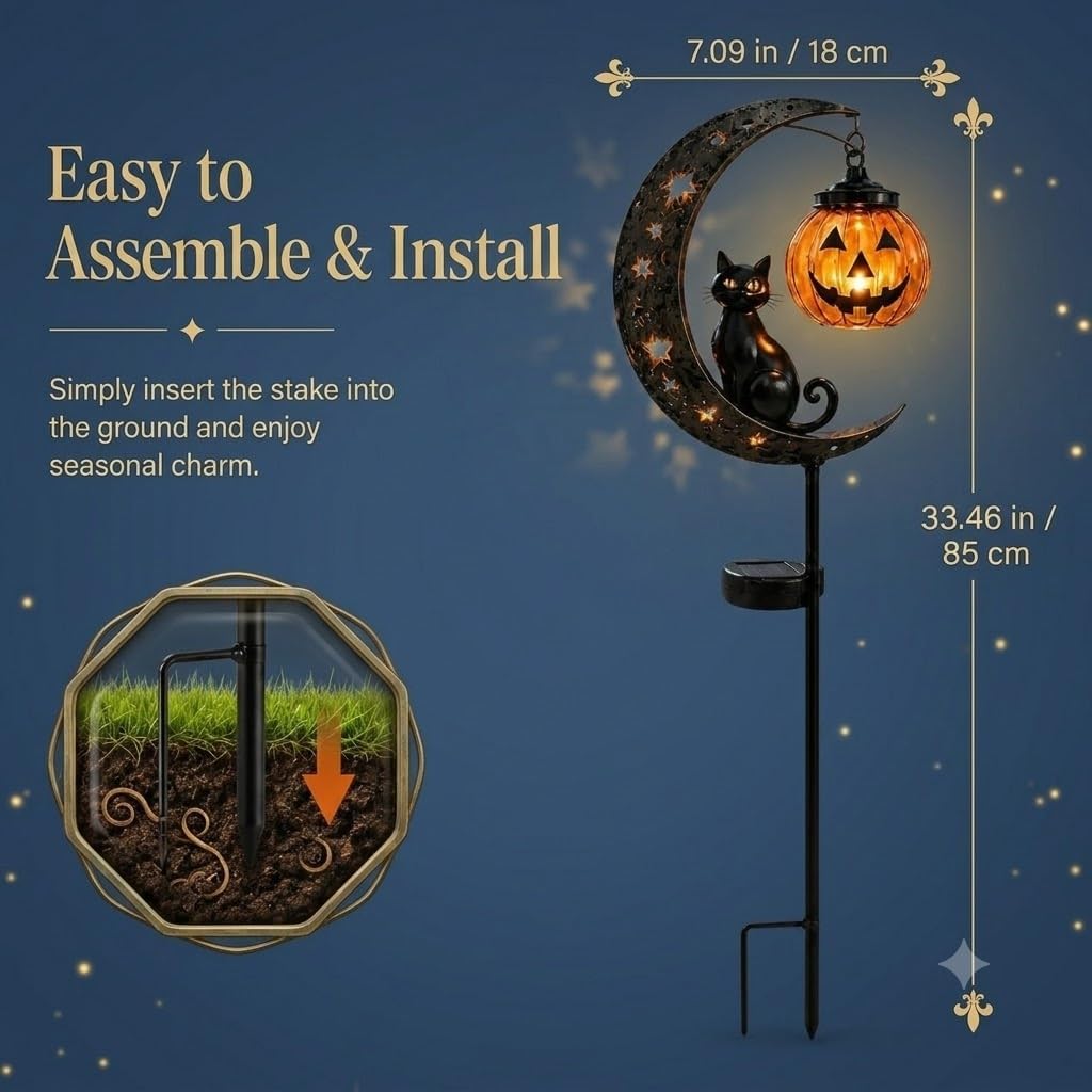 🌙 Solar-Powered Black Cat Garden Stake Light – Create a Magical Halloween Glow in Your Yard