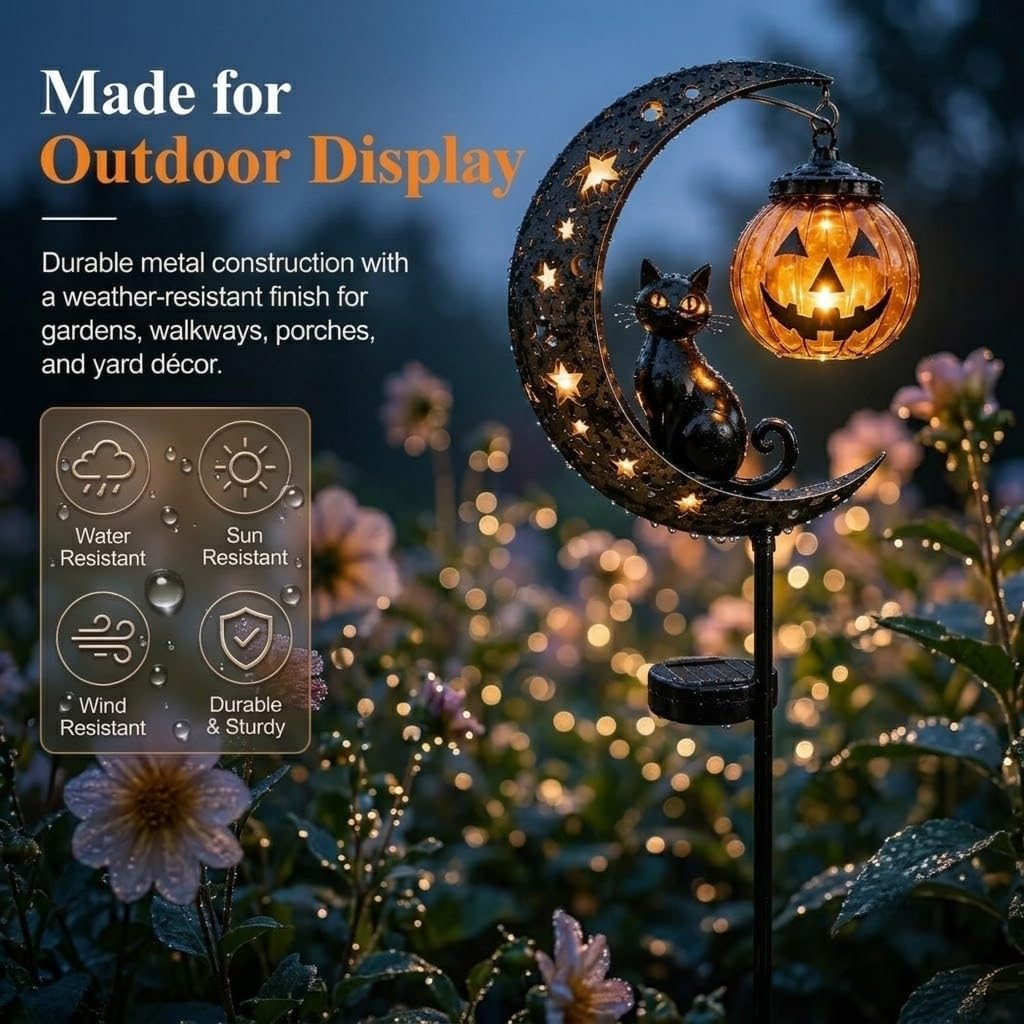 🌙 Solar-Powered Black Cat Garden Stake Light – Create a Magical Halloween Glow in Your Yard