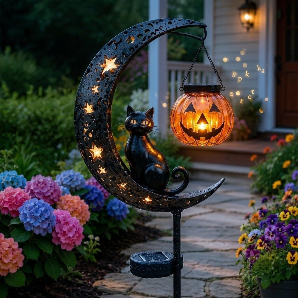 🌙 Solar-Powered Black Cat Garden Stake Light – Create a Magical Halloween Glow in Your Yard
