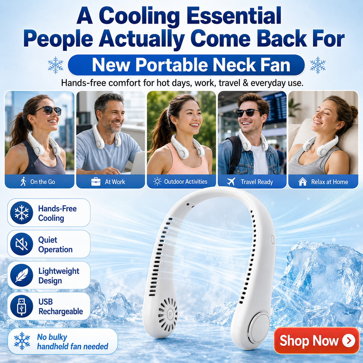 ⚡ 49% OFF Today – ❄️ Stay Cool Anywhere – New Portable Neck Fan | Hands-Free • Lightweight • USB Rechargeable