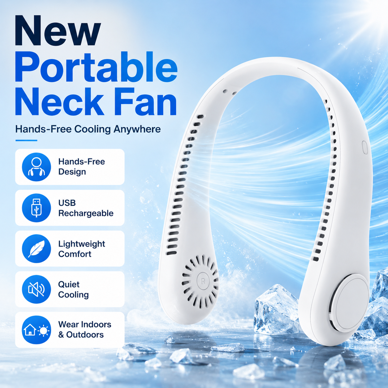 ⚡ 49% OFF Today – ❄️ Stay Cool Anywhere – New Portable Neck Fan | Hands-Free • Lightweight • USB Rechargeable