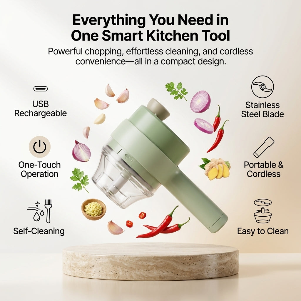 🔥🧄 49% OFF Today – 4-in-1 Portable Electric Vegetable Chopper | Chop, Slice & Prep in Seconds! ⚡🍽️
