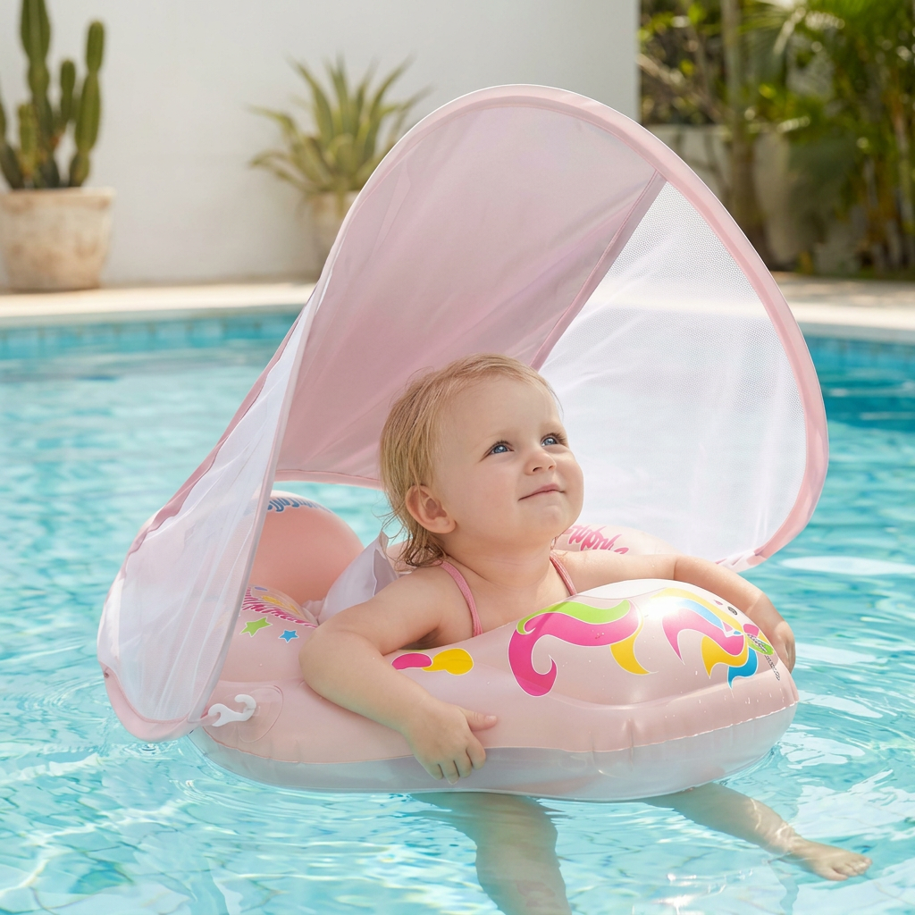 Baby Swim Float with Sun Canopy – Inflatable Infant Swimming Ring for Safe Water Fun